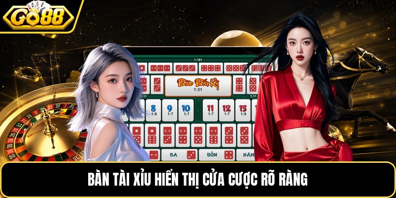 Bàn tài xỉu hiển thị cửa cược rõ ràng