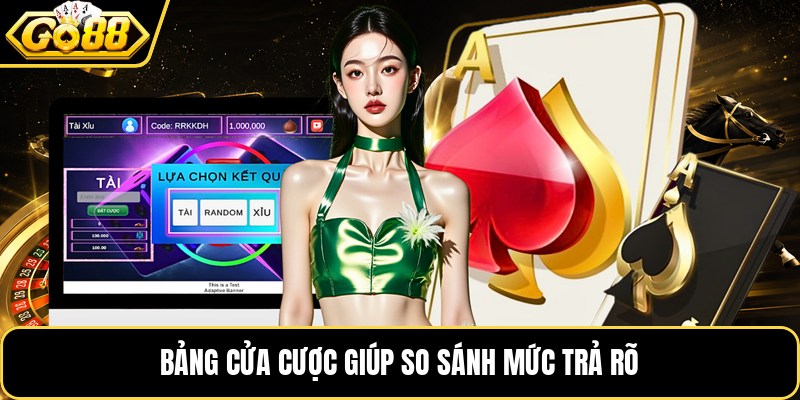 Bảng cửa cược giúp so sánh mức trả rõ