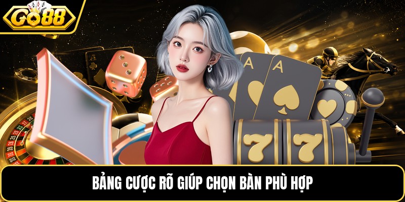 Bảng cược rõ giúp chọn bàn phù hợp